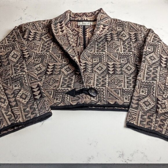 Flashback Brown Aztec Western Crop Cotton Jacket - Picture 3 of 6